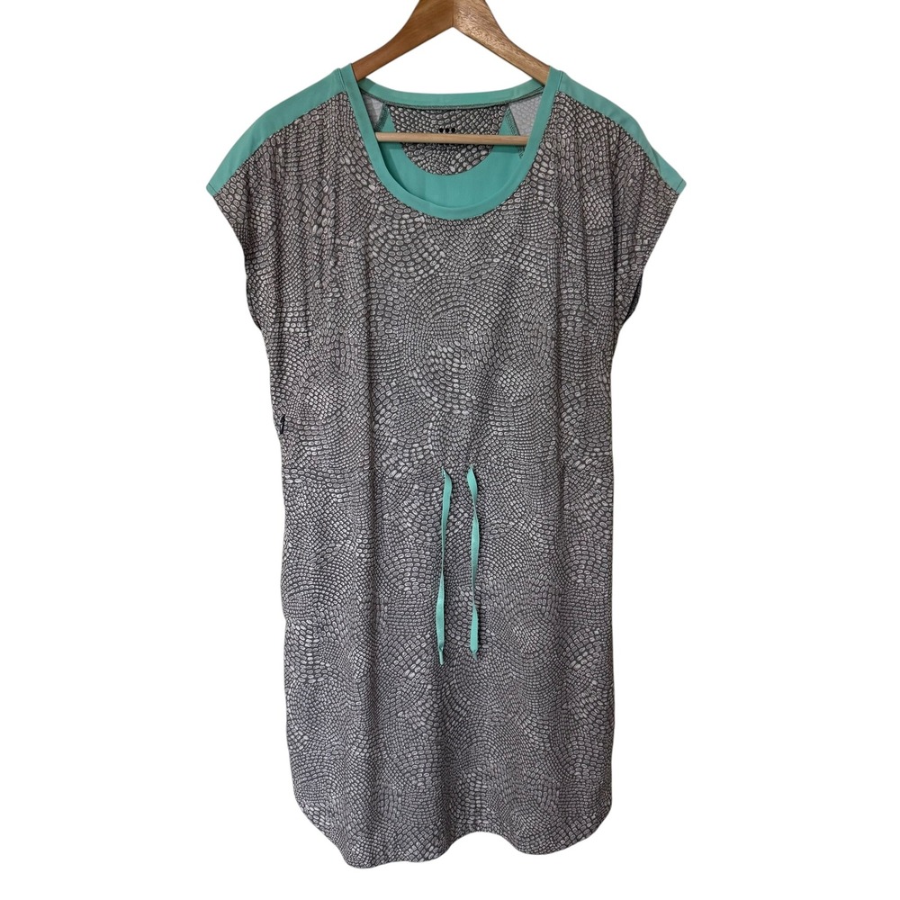 Title Nine Nimblene Dress Womens M Grey Turquoise Pebble Print Excellent Pockets
